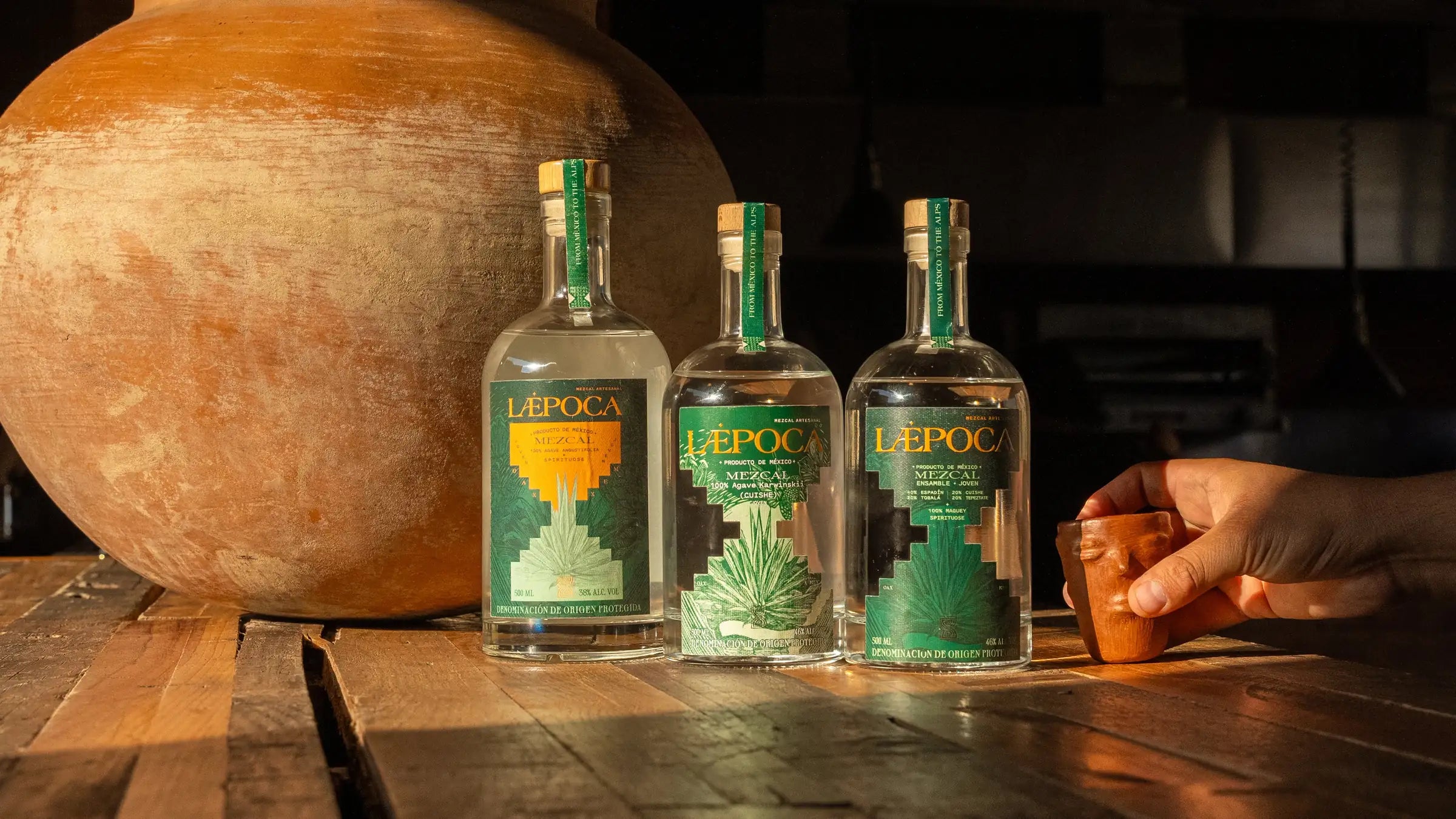 LÆPOCA Mezcal Portfolio aus drei 500ml Flaschen — Handgefertigter Mezcal Espadín, Cuishe und Ensemble aus Oaxaca